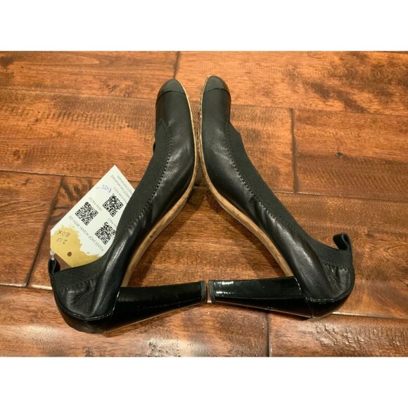 CHANEL Black Leather Block Heels Patent Leather Toe Caps CC, Size 8.5 / 38.5 - Picture 7 of 9